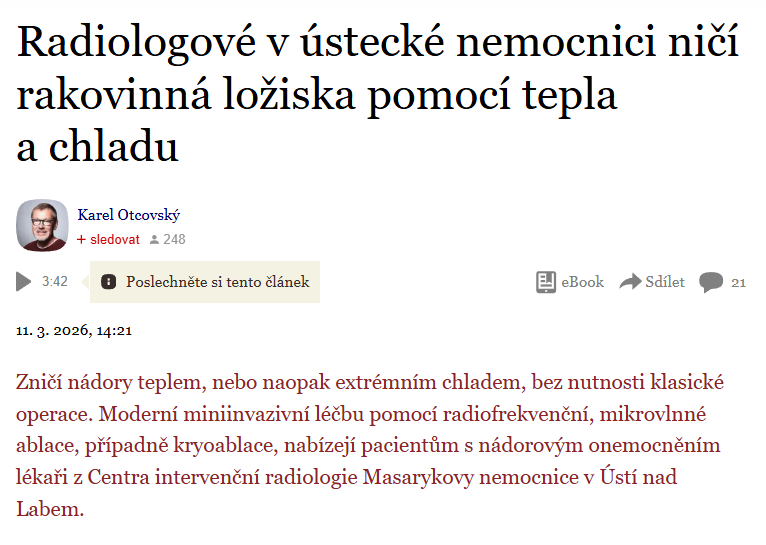 Ablace nádorů v praxi: cílená léčba teplem a chladem v rukou intervenčních radiologů